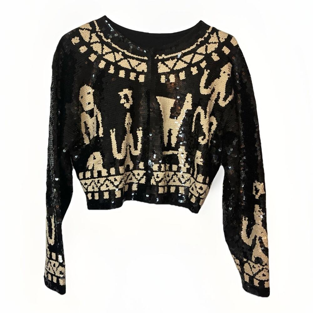 Adrienne Vittadini Sequined Jacket Lizards And Llama Bolero Jacket Black M/L